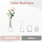 NUPTIO Glass Bud Vases Centerpiece Bulk, 8.5" Tall, Clear, Set of 3 | Cute Ribbed Flower Vase, for Wedding, Birthday, Party, Events, Home, Table Decor