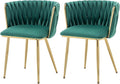 Velvet Dining Chairs Set of 2, Modern Upholstered Dining Chairs with Gold Metal Legs for Dining Room, Vanity, Kitchen, Living Room(Green)