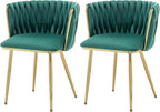 Velvet Dining Chairs Set of 2, Modern Upholstered Dining Chairs with Gold Metal Legs for Dining Room, Vanity, Kitchen, Living Room(Green)