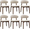 Farmhouse Dining Chairs Set of 6, Mid Century Modern Fabric Upholstered Kitchen Chairs, Wooden Dining Room Chair with Curved Back for Kitchen Dining Room Restaurant Cafe, Warm Gray (Only Chairs)