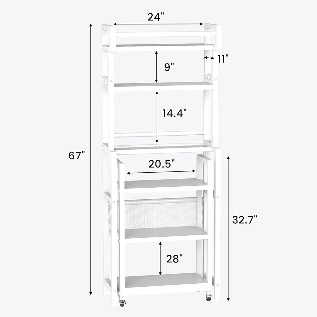 Recaceik 6-Tier Over The Toilet Storage Shelf with Cart, Freestanding Above Toilet Shelf Rack, Farmhouse Bathroom Organizer Shelves, Space Saver (White)
