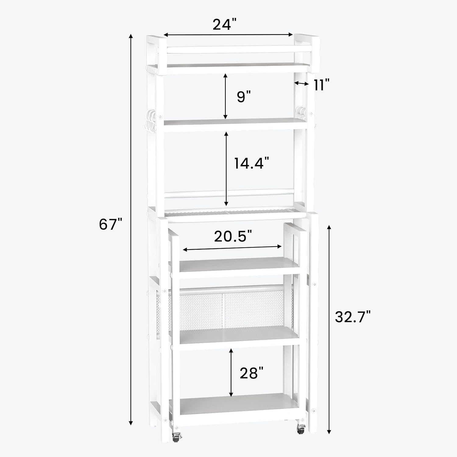 Recaceik 6-Tier Over The Toilet Storage Shelf with Cart, Freestanding Above Toilet Shelf Rack, Farmhouse Bathroom Organizer Shelves, Space Saver (White)