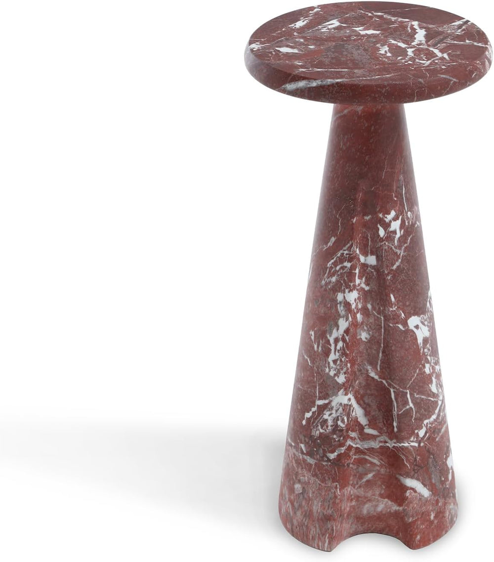 Modern Faux Marble Bedside Table for Living Room, 9" Round Stone Side Ta...