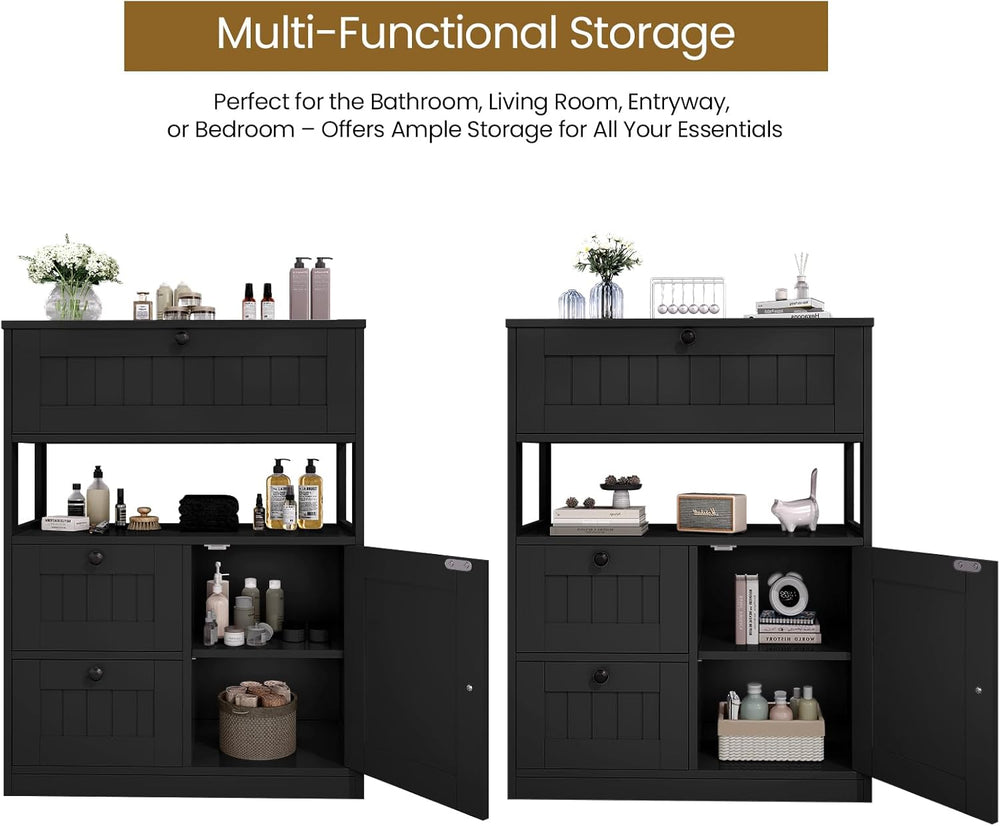 GRUSIGN Storage Cabinet, Modern Bathroom Floor Storage Cabinet Organizer with...