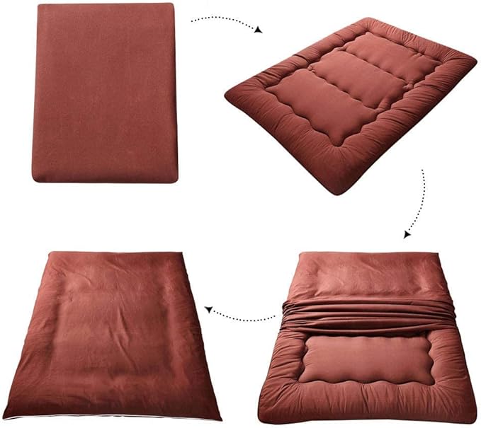 MAXYOYO Japanese Floor Mattress Futon Mattress, 4" Thicken Tatami Mat Sleeping Pad Foldable Roll Up Mat Boys Girls Dormitory Pad Kids Floor Lounger Pillow Bed, Charcoal Grey, Queen Size
