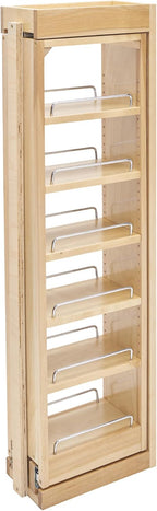 Rev-A-Shelf 6" W x 39" H Pull Out Quad Shelf Organizer for Wall & Base Kitchen Cabinets, Full Extension Filler Spice Rack, Adjustable, Wood, 432-WF39-6C