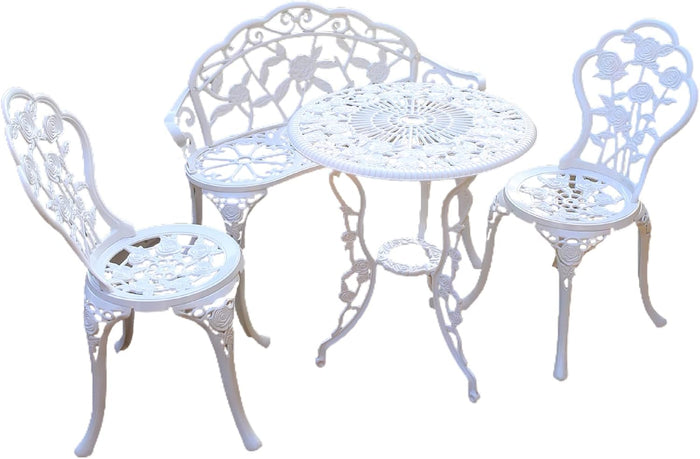 KAILI Outdoor Outdoor Tables and Chairs cast Aluminum Four piece Set, Including a Table, Two Round Chairs and a Bench Rose White Style Swimming Pool Leisure