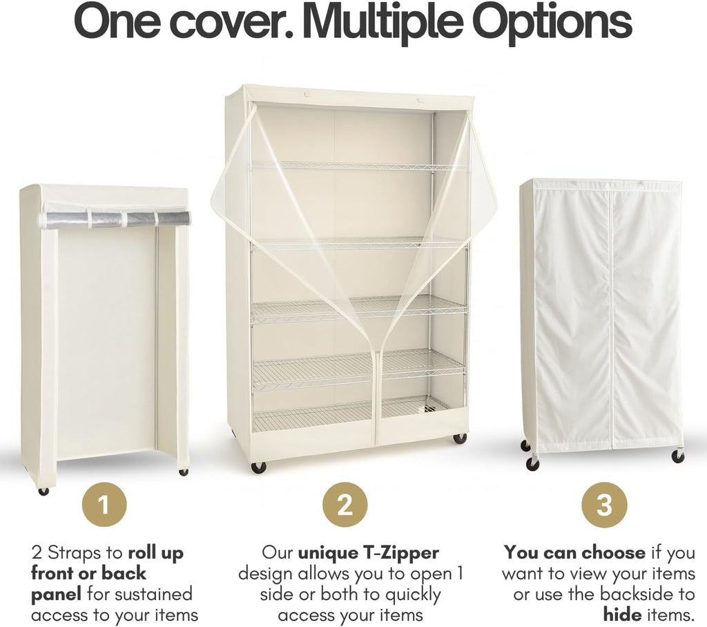 Formosa Covers Premium Clear Front Wire Shelf Steel Rack Cover Off White - Heavy-Duty Storage Solution for Wire Shelving Rack (48”Wx18”Dx72”H) - Waterproof PVC, Water/Dust Resistant Fabric, Zippers | Keep It Clean & Seen | Dustproof Waterproof 300D