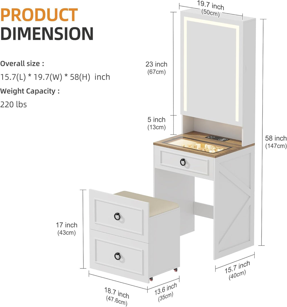 HNEBC 58" H Vanity Desk - with 3-Color Lights and Mirror,4-in-1 Compact ...