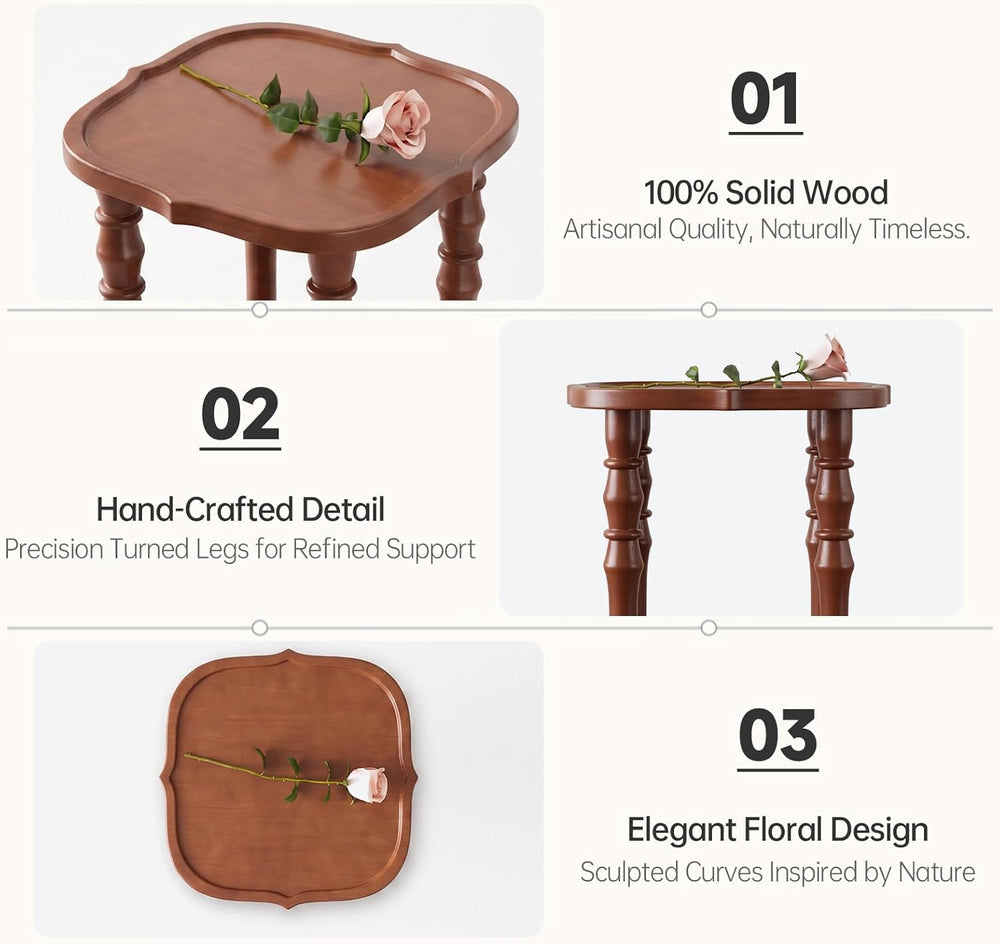 100% Solid Wood Side Table, Vintage 2-Tier Small Round End Table, Nightstand ...