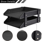 Leather Desk Organizer,2-Tier Stackable Letter Tray Holder,Office Supplies Desktop Storage Box for Document,Stationery,Magazines,Newspapers,Letters and Other Home Office Paper Sundries,Black
