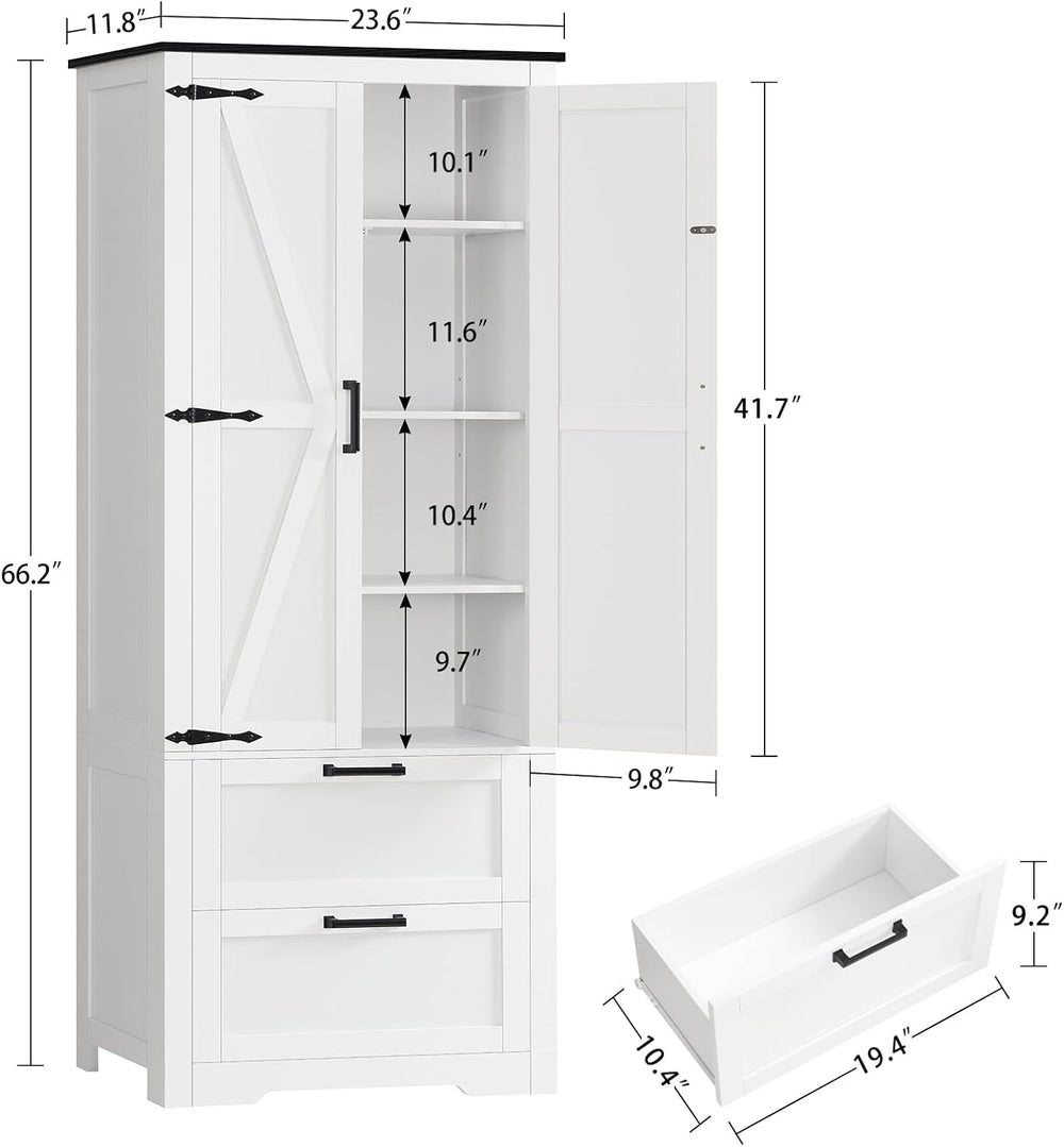 TEENFON 66.1" H Storage Cabinet with 2 Drawers, Farmhouse Kitchen Pantry...