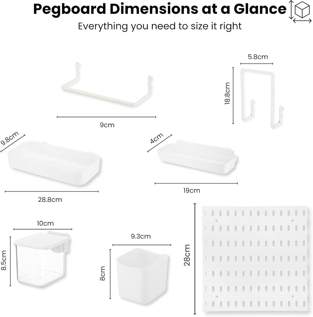Peg board Set - 17 pcs Pegboard Kit, Includes 4 Pegboards with 13 Different Accessories, Pegboard Wall Organizer, Peg Boards for Wall Craft Room for Kitchen, Garage, Workshop, Tool Accessories | White