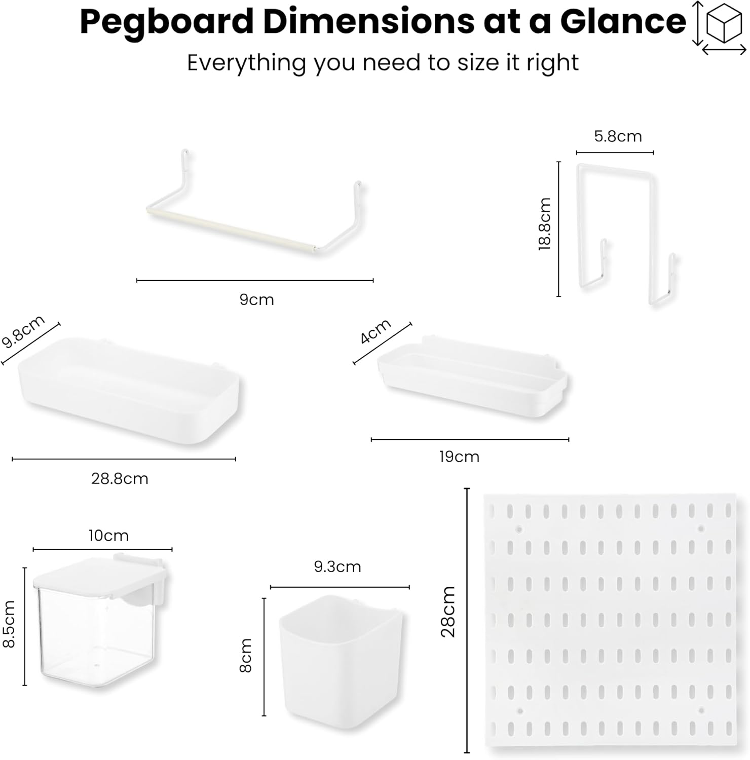 Peg board Set - 17 pcs Pegboard Kit, Includes 4 Pegboards with 13 Different Accessories, Pegboard Wall Organizer, Peg Boards for Wall Craft Room for Kitchen, Garage, Workshop, Tool Accessories | White