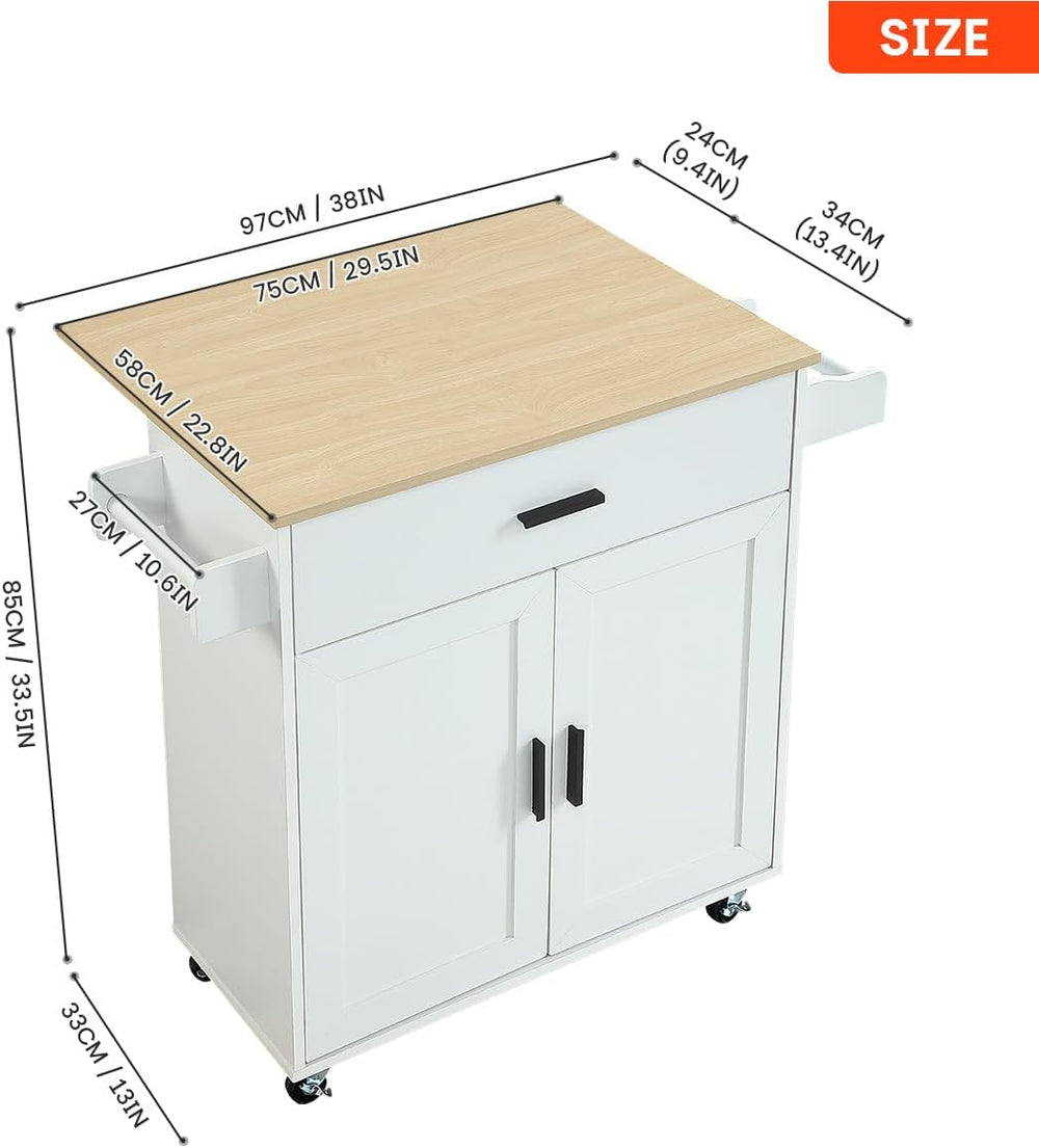 Kitchen Island with Storage, Rolling Kitchen Island on Wheels with Scalable,O...