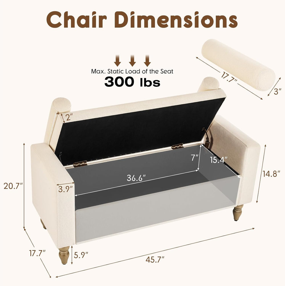 Large Storage Ottoman Bench, 45.7" Linen Upholstered Entryway Bench with...