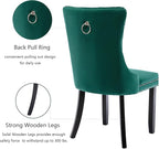 Green Velvet Dining Chairs Set of 4, Upholstered Dining Room Chairs with Back Ring Pull Trim and Solid Wood Legs, Tufted Wingback Kitchen Chairs for Dining Room,Living Room,Kitchen(Green)