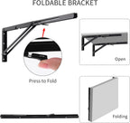 YUMORE Folding Shelf Brackets, 22 Inch Heavy Duty L Bracket, Black DIY Collapsible Shelf Bracket for Workbench Folding Table Hinge, Max Load: 330lb, Pack of 2