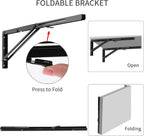 YUMORE Folding Shelf Brackets, 24 Inch Heavy Duty L Bracket, Black DIY Collapsible Shelf Bracket for Workbench Folding Table Hinge, Max Load: 330lb, Pack of 2