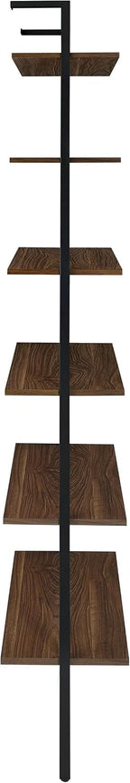 Coaster Home Furnishings - Owens - Wood and Metal - 6-Shelf Wall Mounted Bookshelf with Ladder Design and Transitional Style - Home Office & Living Room - 96-Inch - Walnut & Black - 980072