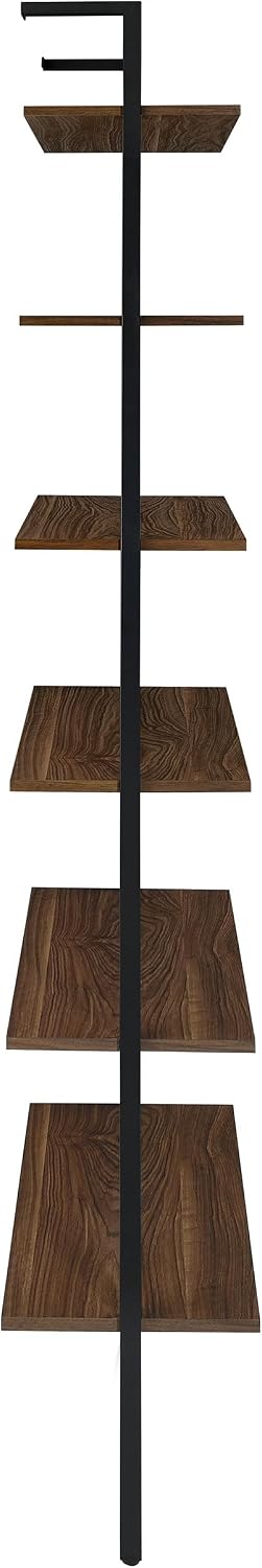 Coaster Home Furnishings - Owens - Wood and Metal - 6-Shelf Wall Mounted Bookshelf with Ladder Design and Transitional Style - Home Office & Living Room - 96-Inch - Walnut & Black - 980072