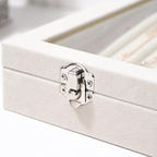 Coward 14 Hooks Necklace Storage Tray, Velvet Neckalce Organizer Box with Clear Lid, Pendant Chain Necklace Jewelry Organizer Drawer Tray for Women Girls (Beige)