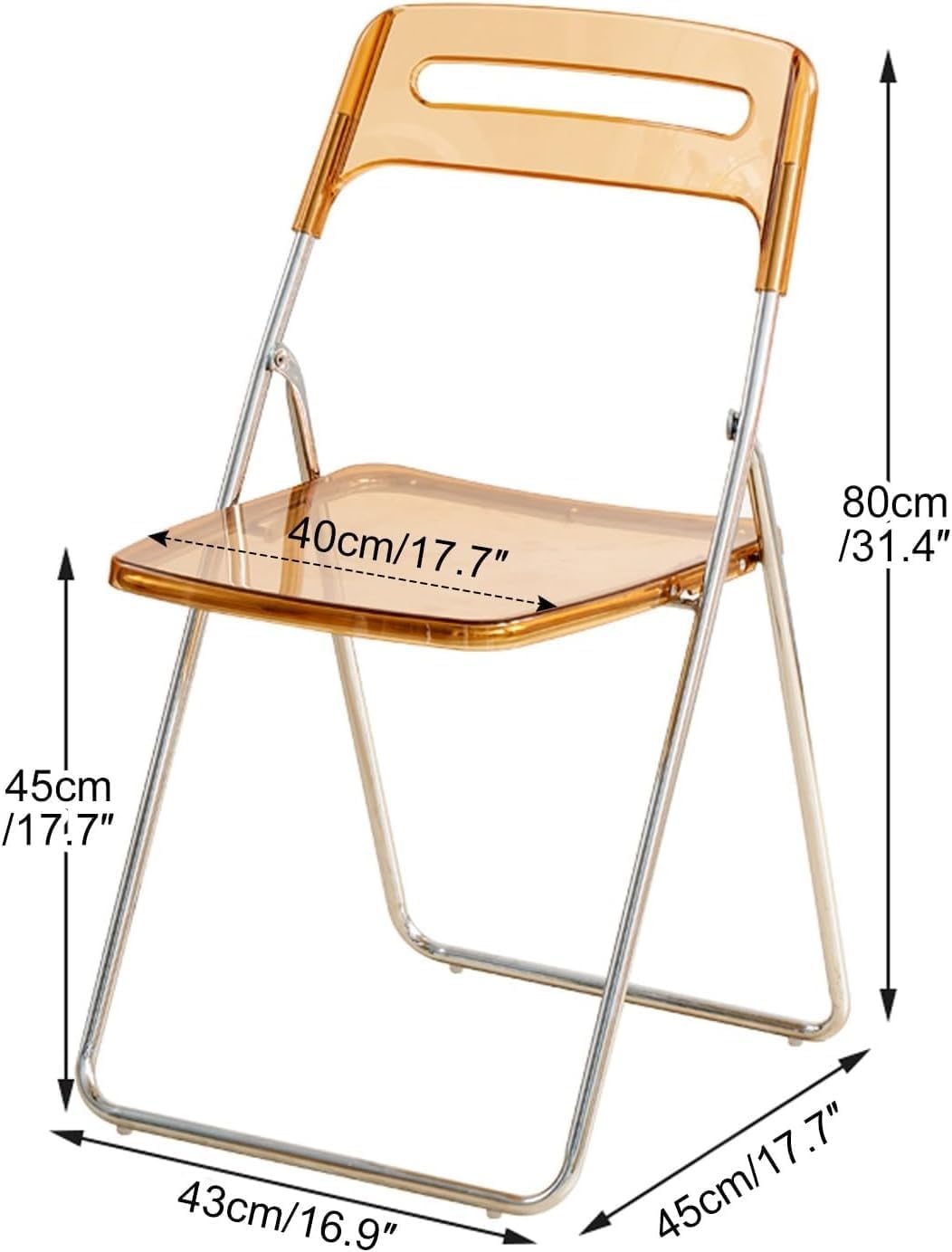 2PCS Modern Transparent Folding Chair Acrylic Folding Ghost Stackable Crystal Seat-PC Plastic Living Room(Brown)