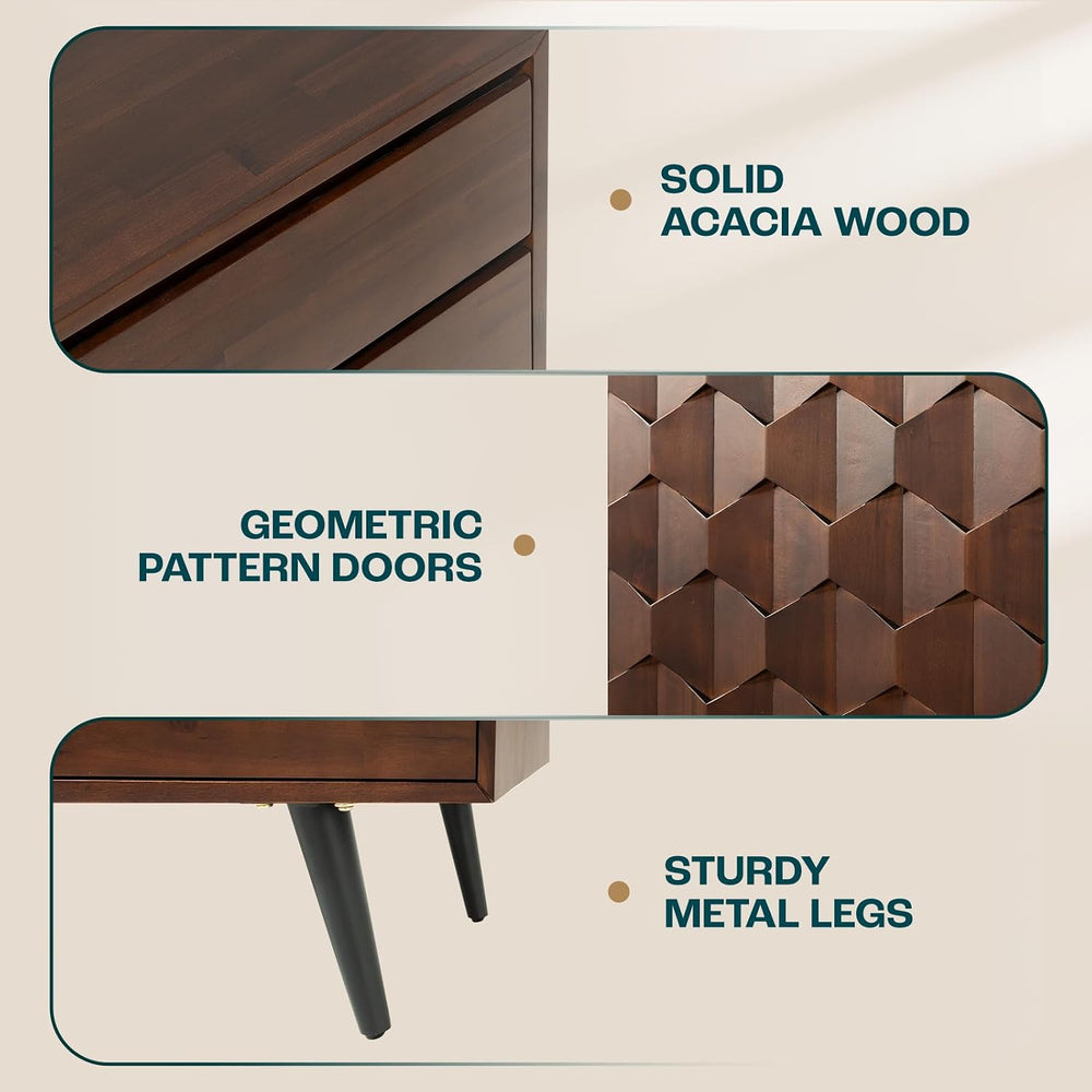 Bme Sideboard Georgina Solid Wood 2 Doors & 3 Drawers, 61'' Mid C...