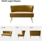 TINA'S HOME Mid-Century Velvet Loveseat Sofa, Upholstered Loveseat Couch with Golden Metal Legs, Small Tufted 2-Seat Sofa Armless Love Seat for Living Room Bedroom, Golden