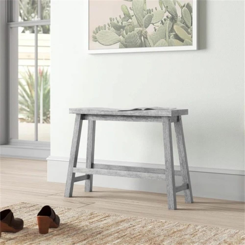 Pemberly Row Wood Backless Bench, Storm Gray Wire-Brush Finish, 33 in Wide, A...