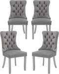 Velvet Dining Chairs Set of 4, High-end Tufted Upholstered Dining Chair with Back Ring Pull, Nailhead Trim and Silver Solid Wood Legs, Modern Dining Room Chairs for Dining Room, Light Gray