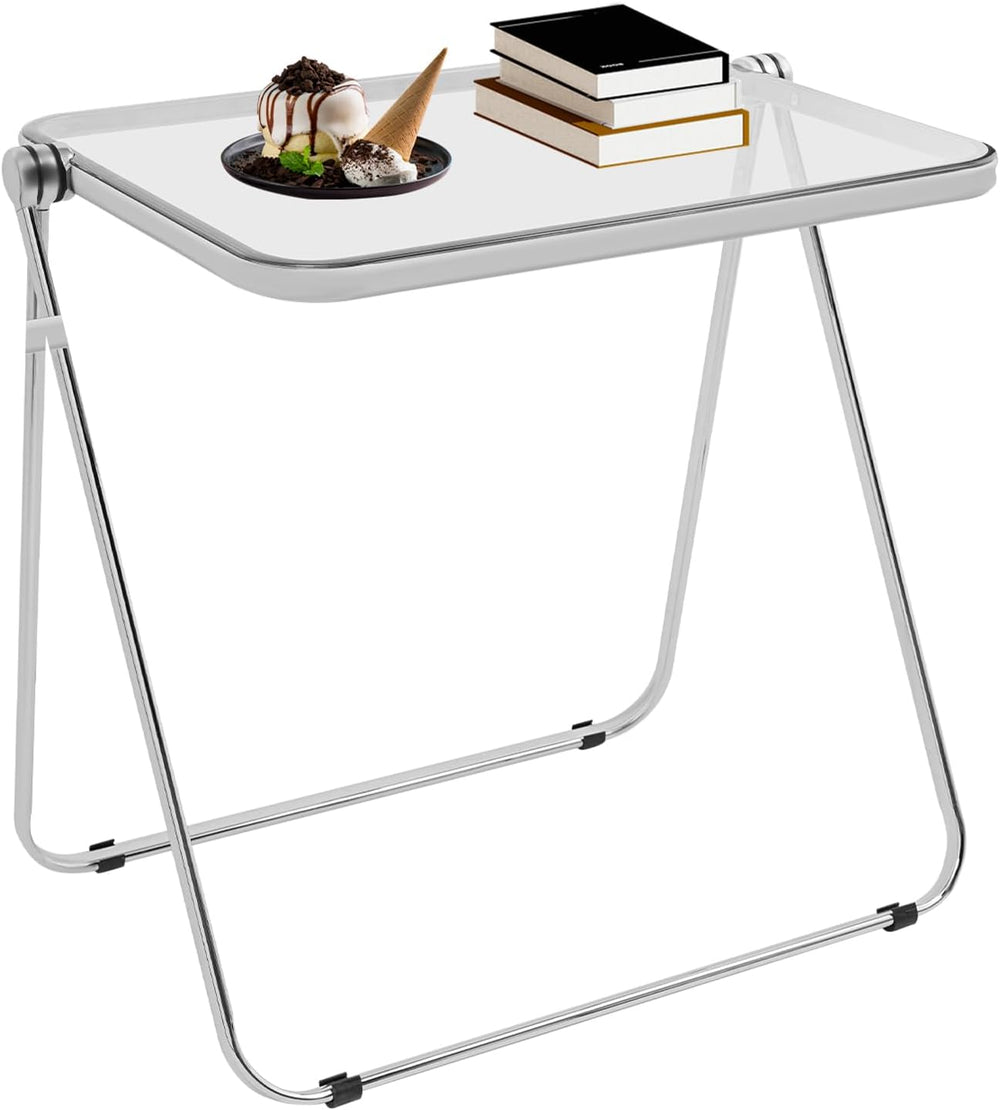 Clear Foldable Side Table - 25x20in Small TV Tray for Snack Dinner on Couch, ...