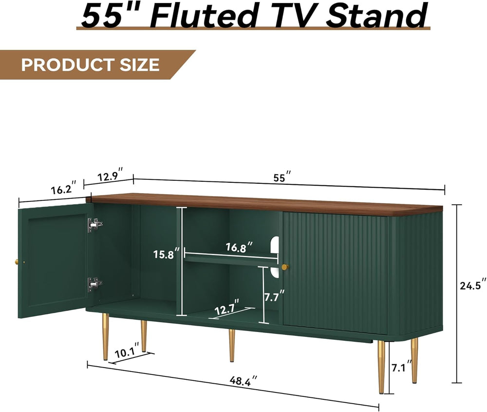 ARTPOWER 55" Mid Century Modern Fluted TV Stand for TVs up to 65 Inch,Gr...