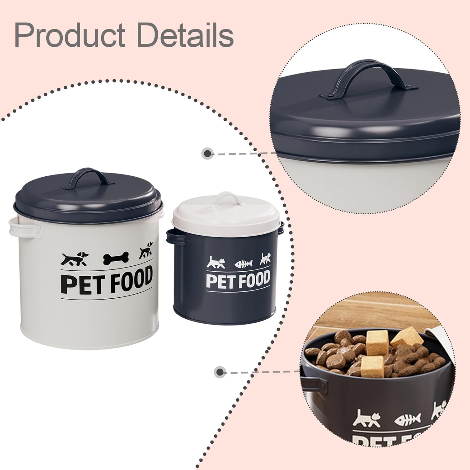 2Pcs Dog Treat Container Airtight Iron Food Canister Cat Dog Treat Bin Pet Food Storage Container for Kitchen