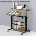 Hadulcet Stand Up Desk, Rolling Desk Adjustable Height, Mobile Standing with Wheels & Charging Station Grey or Rustic Brown