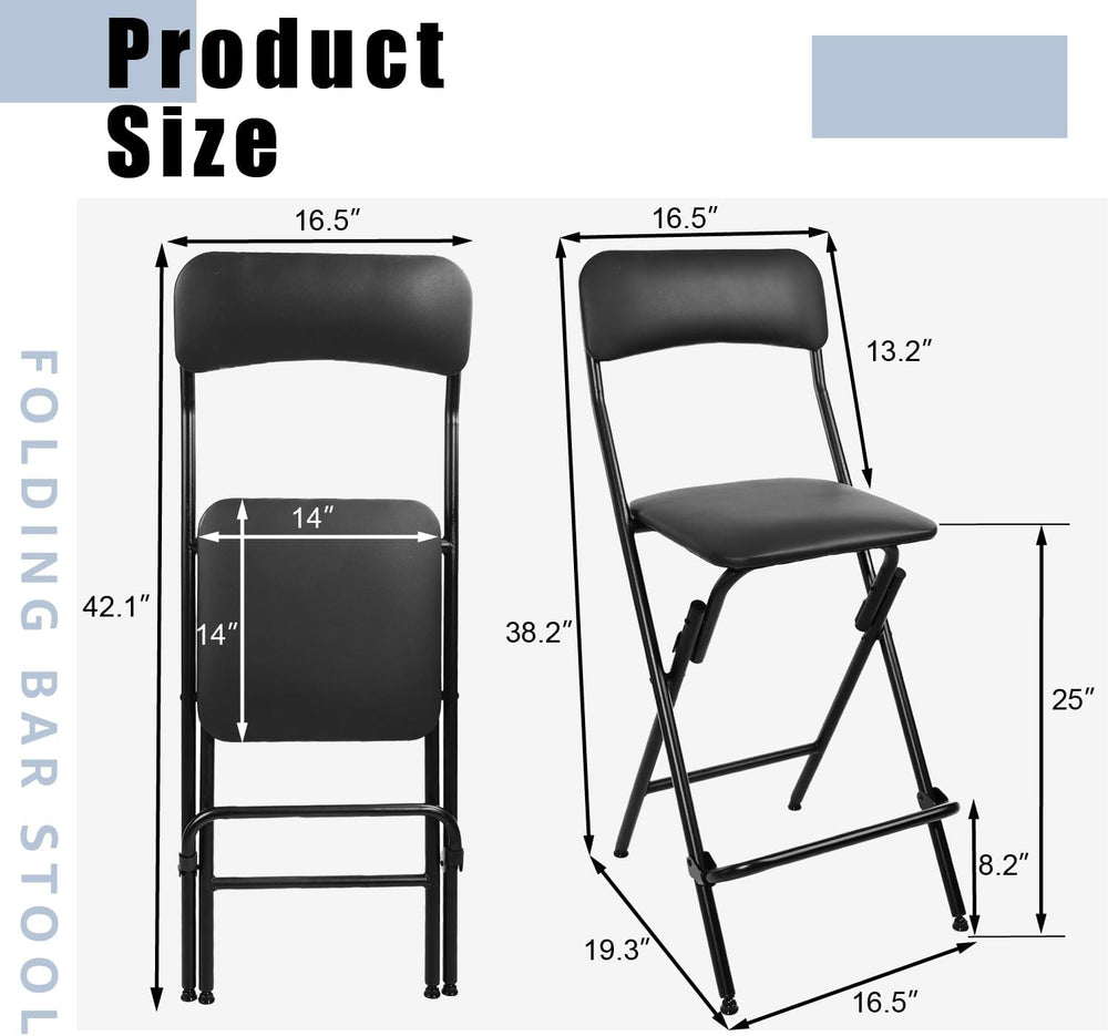 Folding Bar Stool with Back, 300lb Capacity, Collapsible Stool for Kitchen Ba...