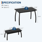 3 Piece Farmhouse Dining Table Set for 4, Compact Rustic Kitchen Table with 2 Padded Benches, Space Saving Breakfast Nook Furniture Set for Small Spaces, Apartments, Black