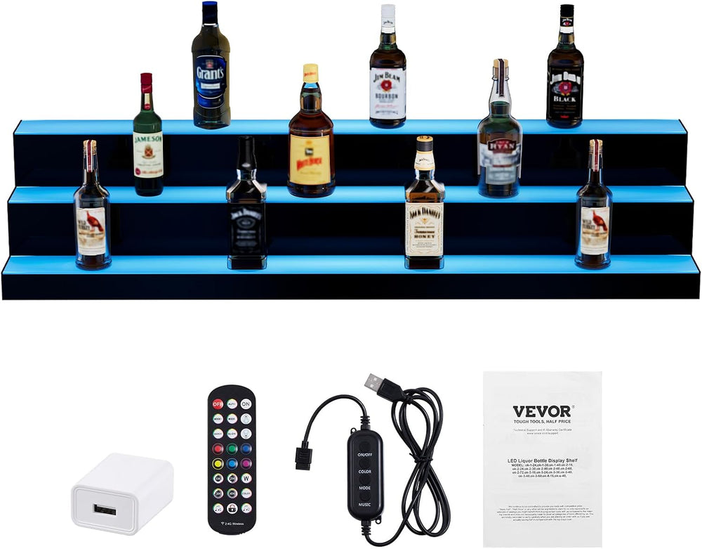 Happybuy LED Lighted Liquor Bottle Display,3 Tiers 48 Inch Commercial Illumin...