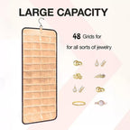 Hanging Jewelry Organizer, Dual-Sided Necklace Holder with Multiple Clear Pockets - Wall Mount & Over The Door Closet Storage for Earrings, Rings, Bracelets - 360° Rotating Hanger (1, Black, XL)