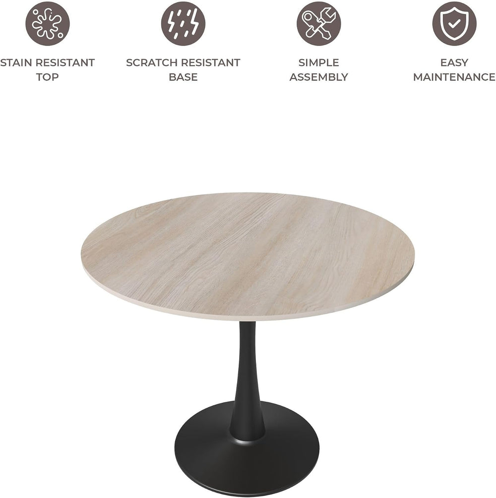 LeisureMod 35" Round Dining Table with Sintered Stone Top – Modern Black...