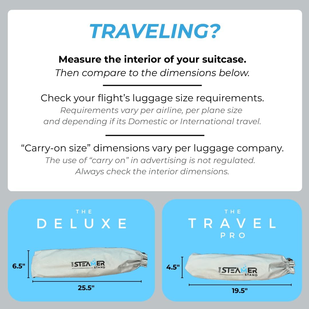 Travel Pro | Adjustable Standing Garment Steaming Rack with Hanger | Fast, Foldable, Sturdy, Portable Steam Ironing Solution for Travel & Home
