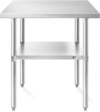 KUTLER Stainless Steel Table 30 x 48 Inches, NSF Heavy Duty Commercial Kitchen Prep and Work Table with Undershelf for Restaurant, Hotel, Home