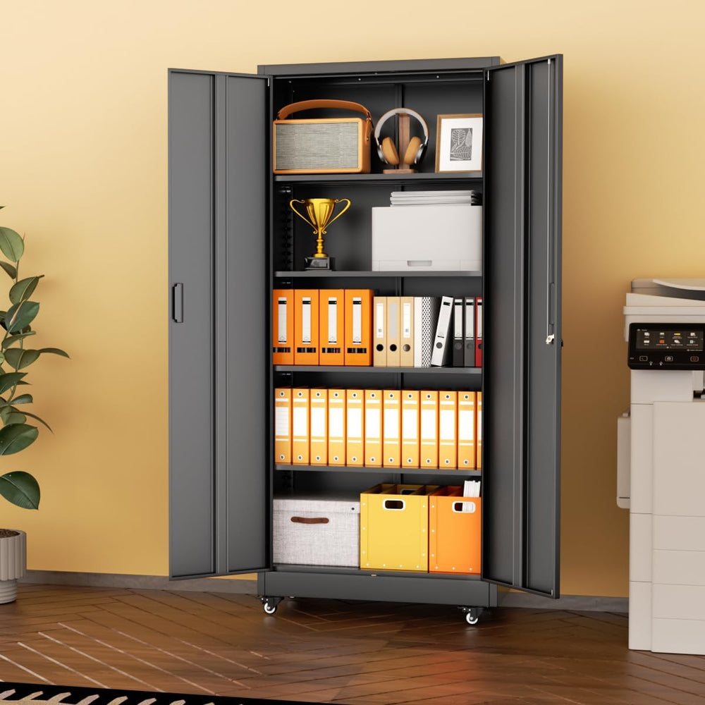 INTERGREAT Garage Storage Cabinet with Wheels, 73" H Metal Cabinet with ...