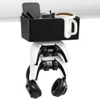 5 in 1 Controller Holder - Desk Cup Holder and Headphone Hanger, Rotatable Under Desk Clamp Organizer Dual Gamepad Headset Stand Gaming Desks Accessories for Xbox, PS4, PS5, PC, Switch