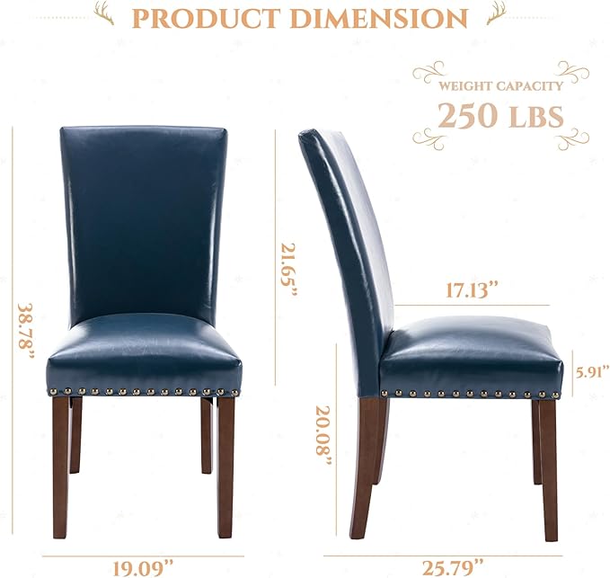 COLAMY Upholstered PU Leather Dining Chairs Set of 4 with High Back Support, Nailhead Trim & Solid Wood Legs, Comfortable Dining Room Chairs for Kitchen Table, Apartment & Family Use