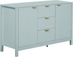 Sideboard with Wave Design - 3 Adjustable Shelves, 3 Drawers & Soft-Close Doors, Storage Console Table with Metal Handles, Suitable for Study, Hallway and Living Room, 3 Colors (Cyan + MDF)