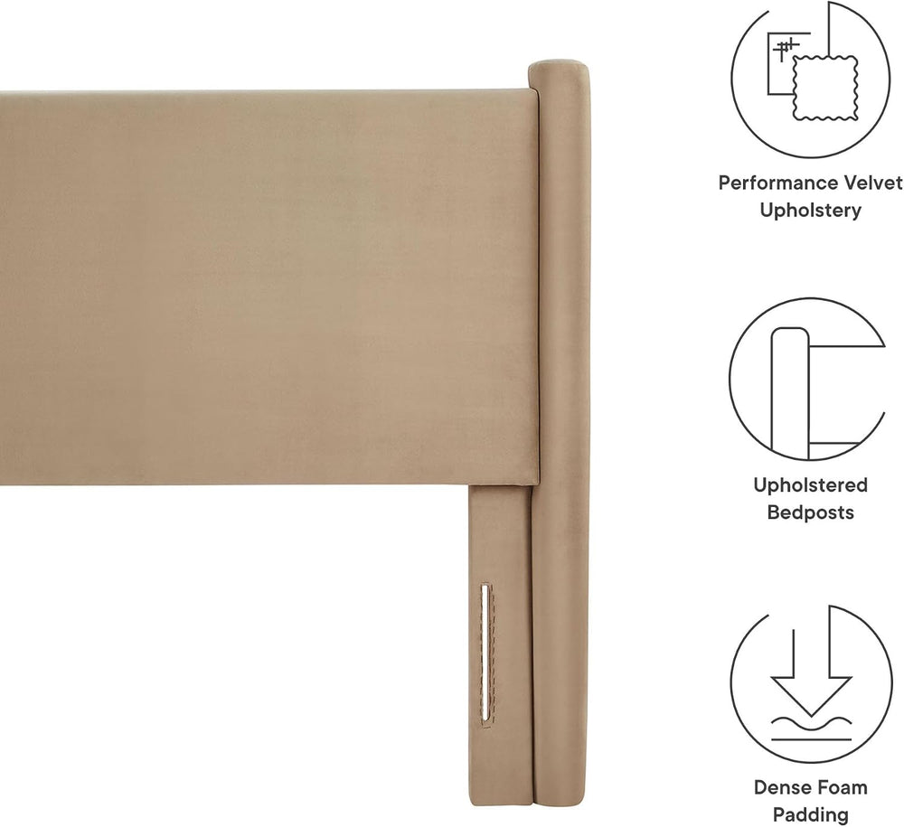 Modway Rael Queen Upholstered Headboard with Pillars in Taupe – Velvet Headbo...