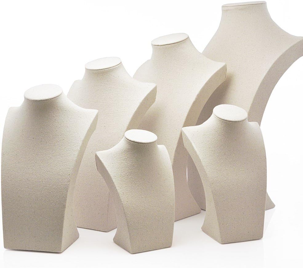 Oirlv Linen Necklace Display Bust 3D Necklace Organizer Jewelry Display Holder (H-15.28inches)