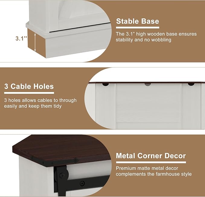 Corner TV Stand for 65 inch TV, 58" Hexagon Entertainment Center with Sliding Barn Doors and Adjustable Shelves, Farmhouse Media Console with Drawer & Cable Management for Living Room, White