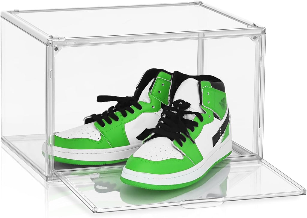 10 Pcs Acrylic Sneaker Shoe Display Case Size 14, Transparent Shoe Box Storage Bins Clear Plastic Stackable Boot Handbag Organizer Containers with Lids